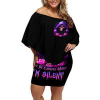 Purple Skull Off Shoulder Short Dress I Talk I Smile But Be Carefull When I SIlent - Wonder Print Shop