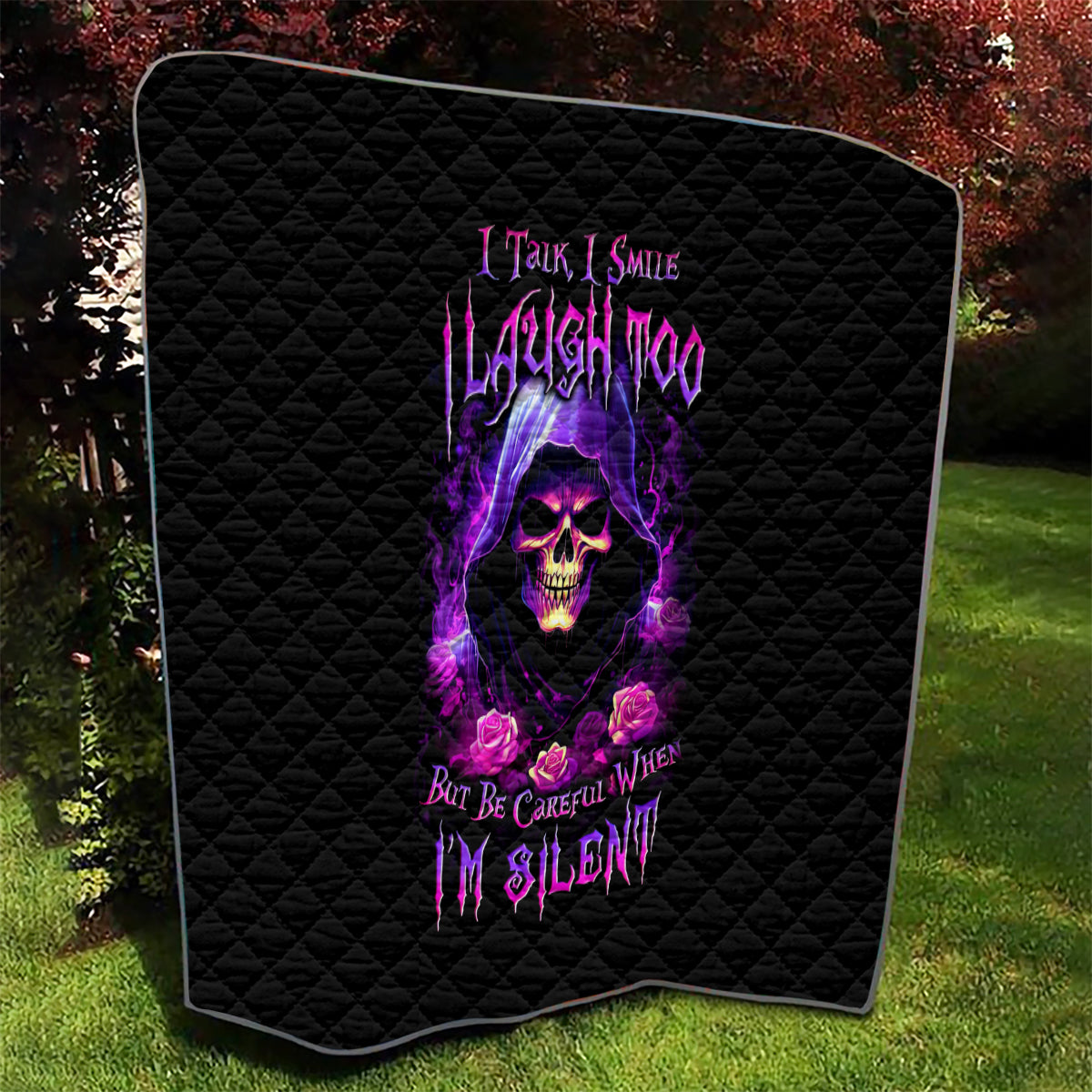 Purple Skull Quilt I Talk I Smile But Be Carefull When I SIlent - Wonder Print Shop