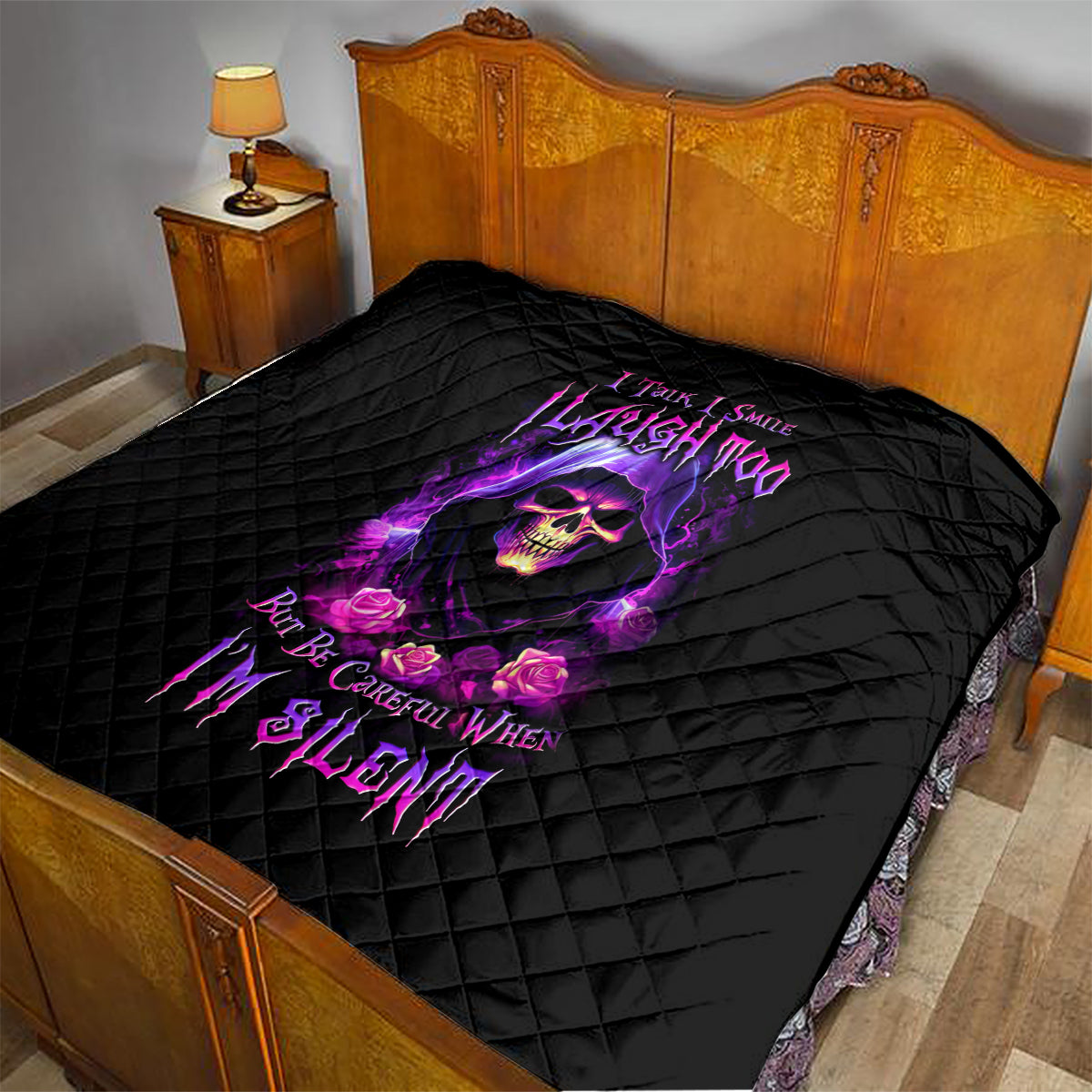 Purple Skull Quilt I Talk I Smile But Be Carefull When I SIlent - Wonder Print Shop
