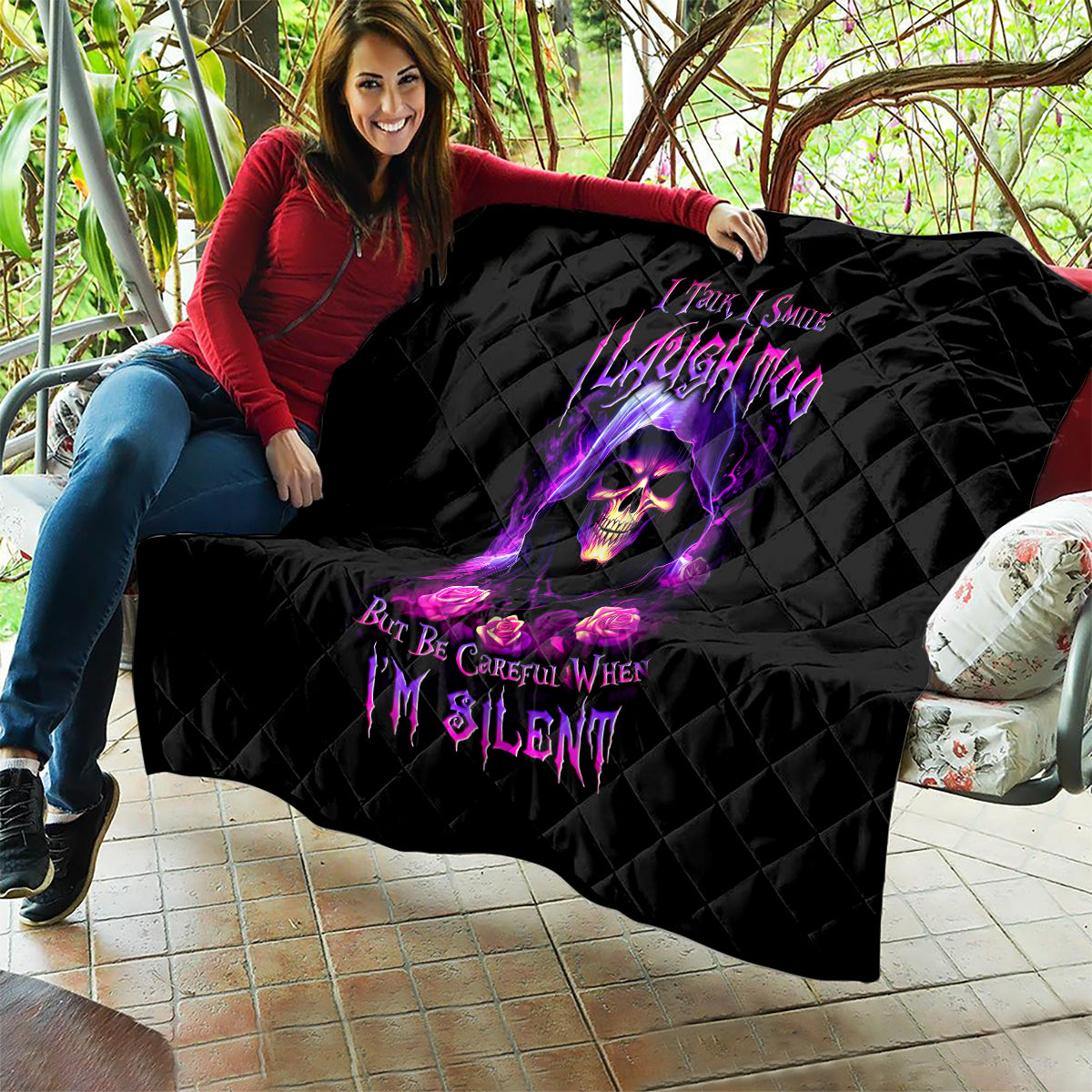 Purple Skull Quilt I Talk I Smile But Be Carefull When I SIlent - Wonder Print Shop