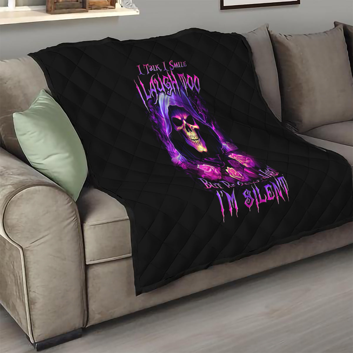Purple Skull Quilt I Talk I Smile But Be Carefull When I SIlent - Wonder Print Shop