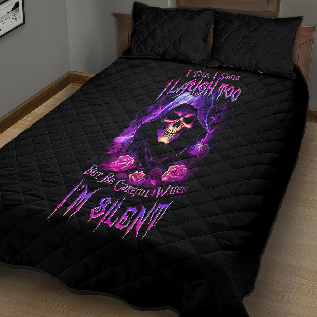 Purple Skull Quilt Bed Set I Talk I Smile But Be Carefull When I SIlent - Wonder Print Shop
