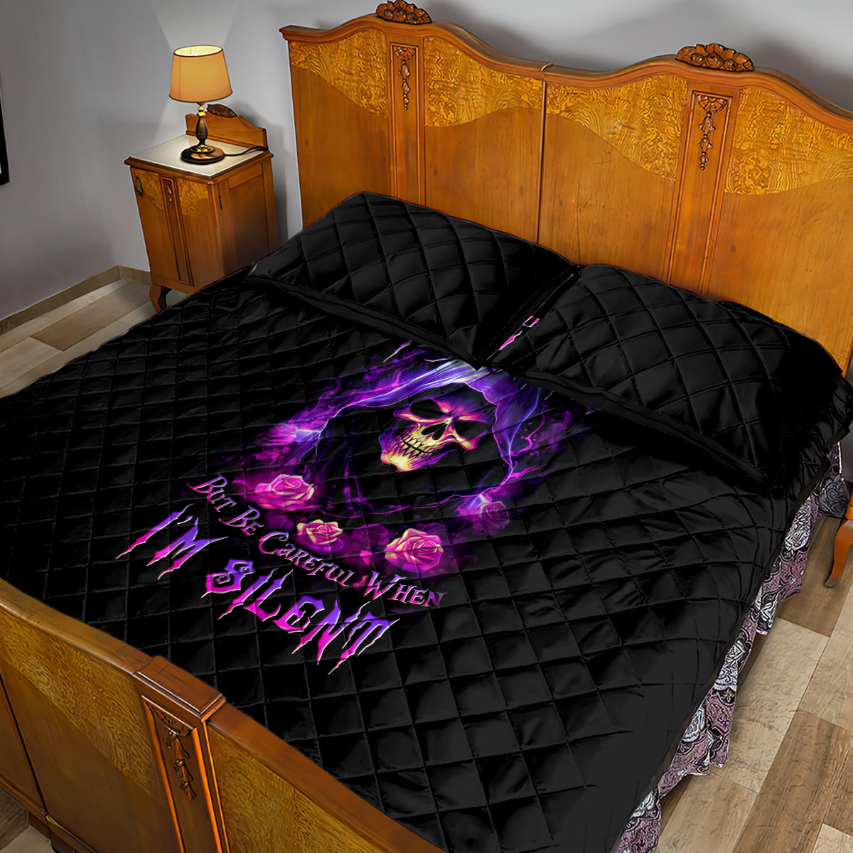 Purple Skull Quilt Bed Set I Talk I Smile But Be Carefull When I SIlent - Wonder Print Shop