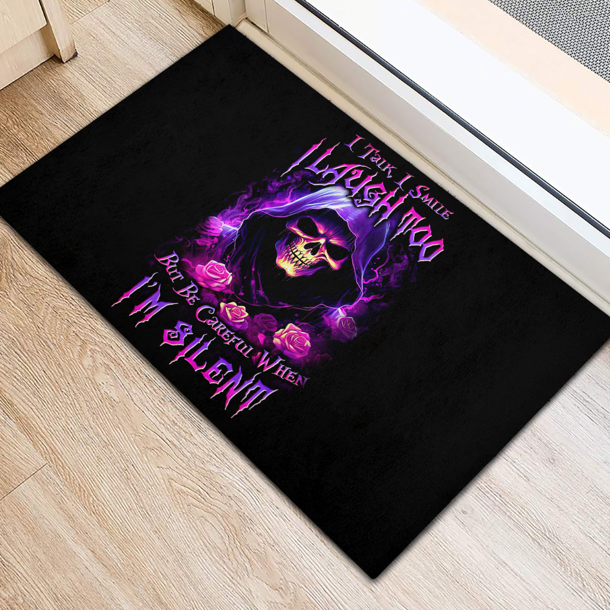Purple Skull Rubber Doormat I Talk I Smile But Be Carefull When I SIlent - Wonder Print Shop