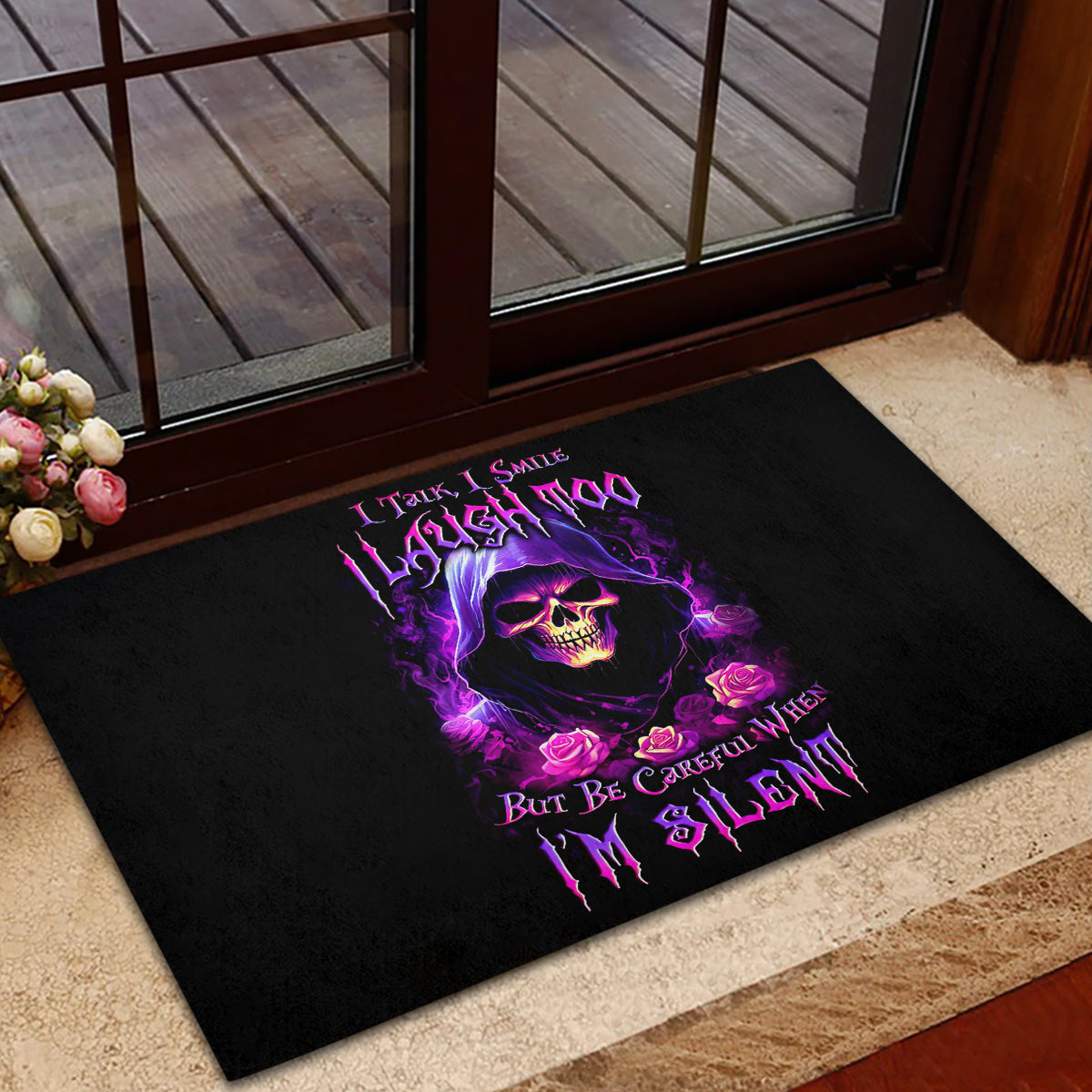 Purple Skull Rubber Doormat I Talk I Smile But Be Carefull When I SIlent - Wonder Print Shop