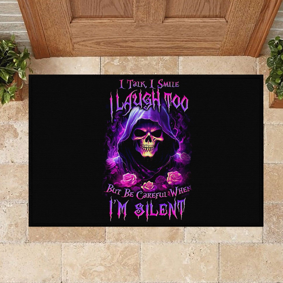 Purple Skull Rubber Doormat I Talk I Smile But Be Carefull When I SIlent - Wonder Print Shop