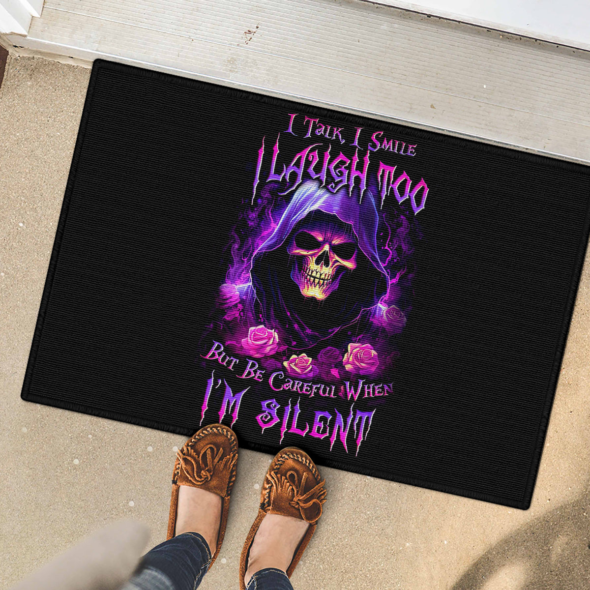 Purple Skull Rubber Doormat I Talk I Smile But Be Carefull When I SIlent - Wonder Print Shop