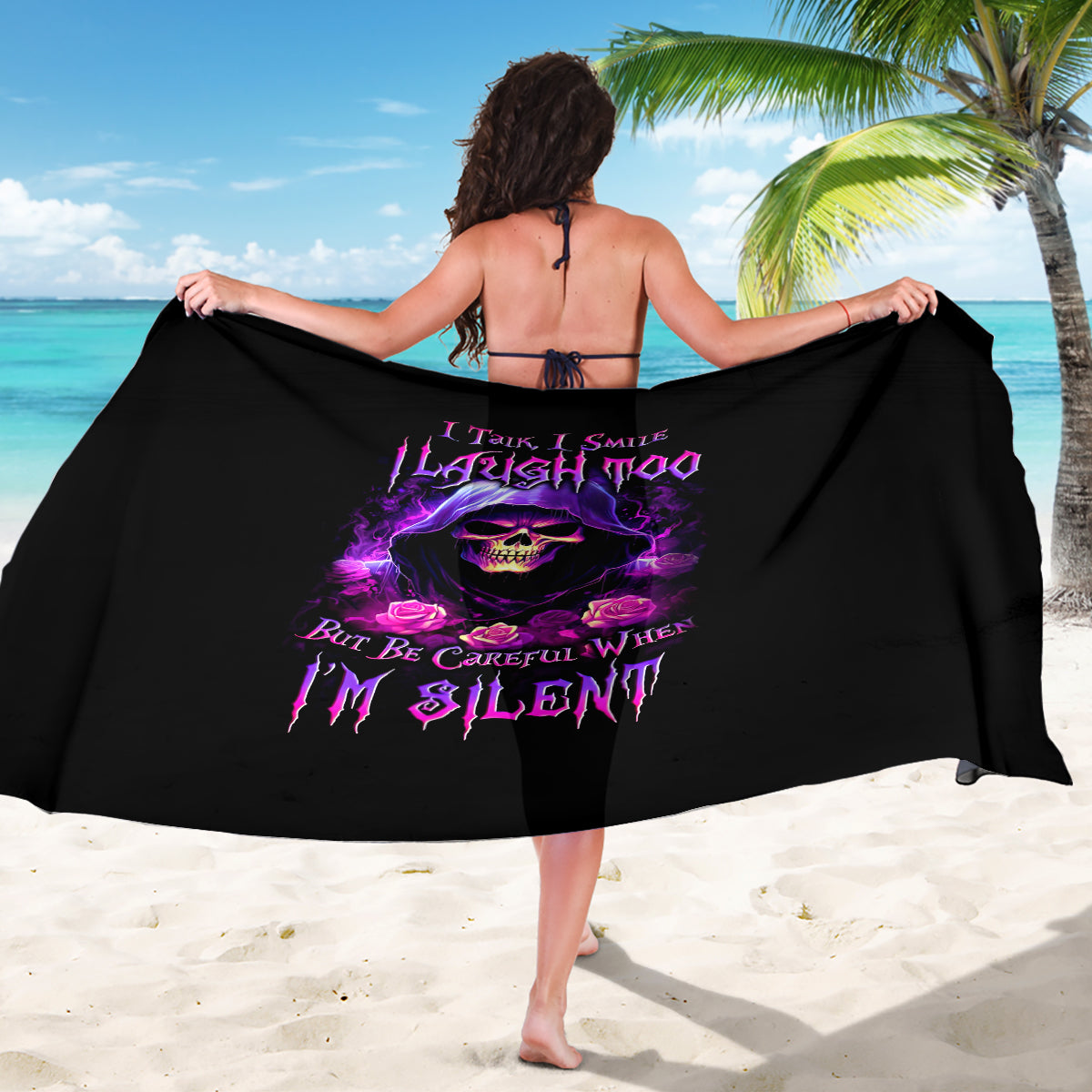 Purple Skull Sarong I Talk I Smile But Be Carefull When I SIlent - Wonder Print Shop