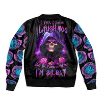 Purple Skull Sleeve Zip Bomber Jacket I Talk I Smile But Be Carefull When I SIlent - Wonder Print Shop