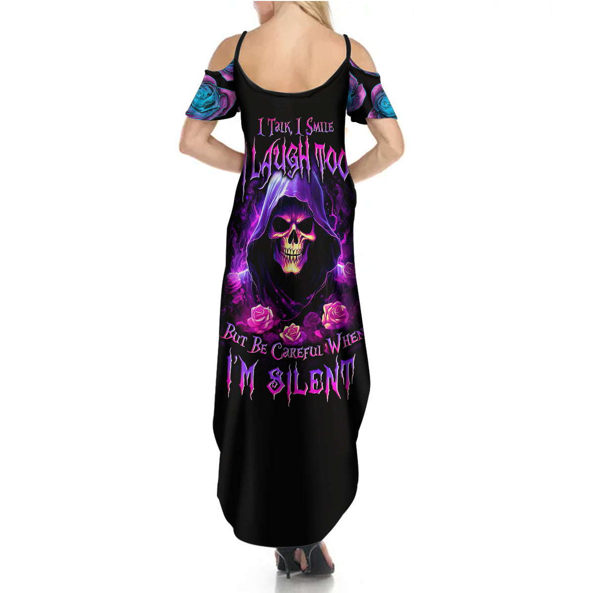 Purple Skull Summer Maxi Dress I Talk I Smile But Be Carefull When I SIlent - Wonder Print Shop