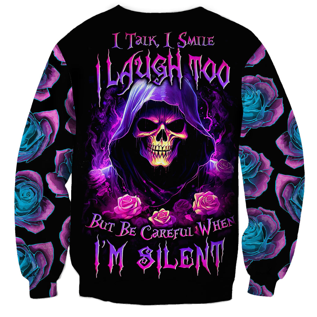 Purple Skull Sweatshirt I Talk I Smile But Be Carefull When I SIlent - Wonder Print Shop