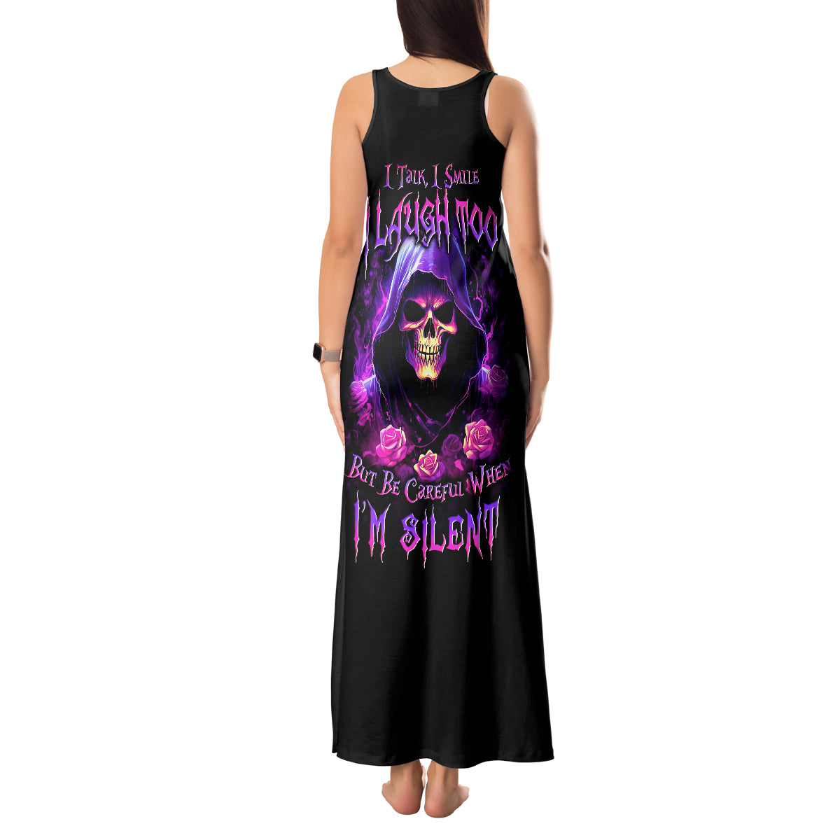 Purple Skull Tank Maxi Dress I Talk I Smile But Be Carefull When I SIlent - Wonder Print Shop