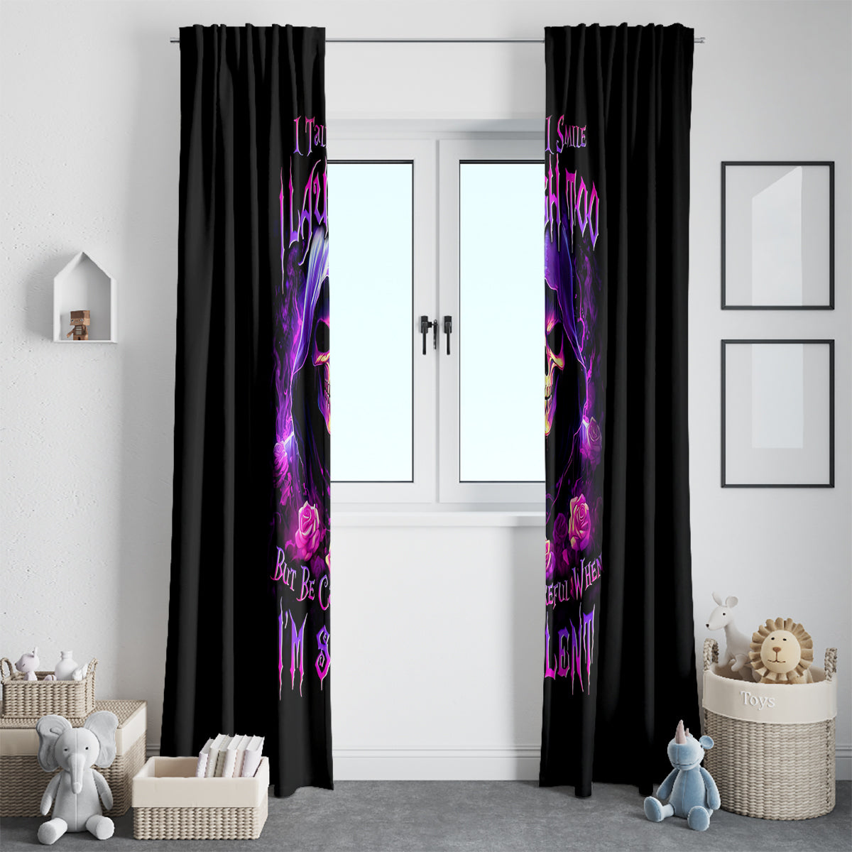Purple Skull Window Curtain I Talk I Smile But Be Carefull When I SIlent - Wonder Print Shop