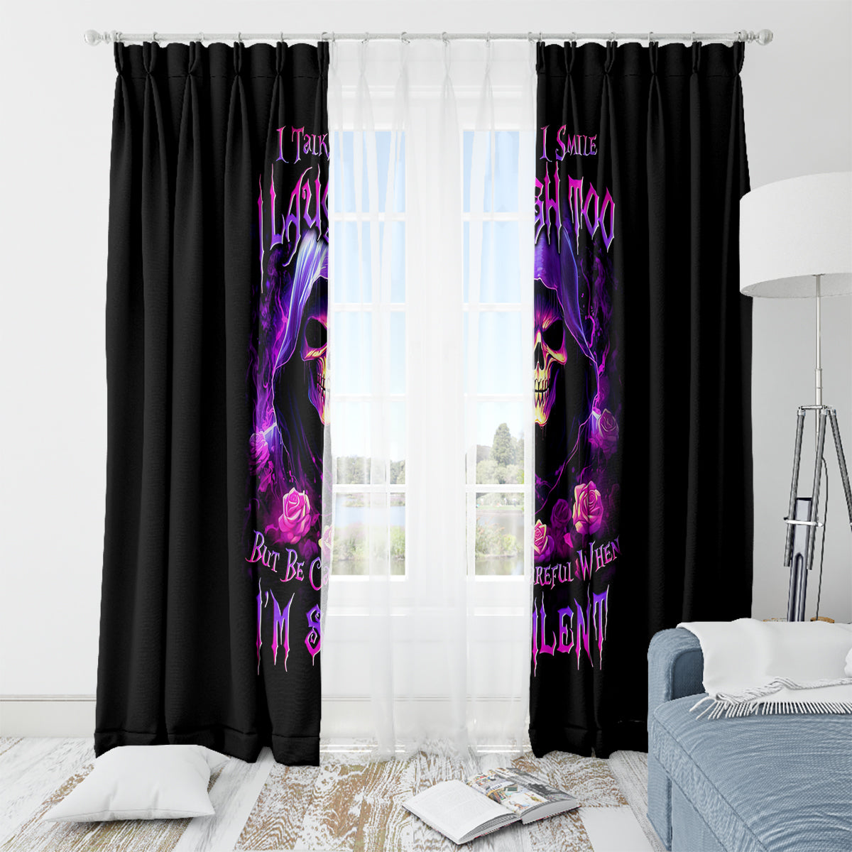 Purple Skull Window Curtain I Talk I Smile But Be Carefull When I SIlent - Wonder Print Shop