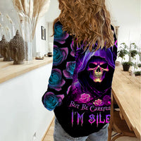 Purple Skull Women Casual Shirt I Talk I Smile But Be Carefull When I SIlent - Wonder Print Shop