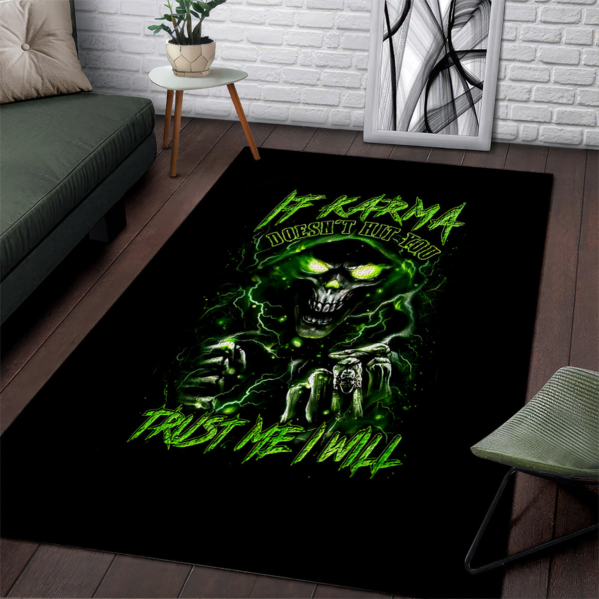 Thunder Skull Area Rug If Karma Don't Hit You Trust Me I Will - Wonder Print Shop