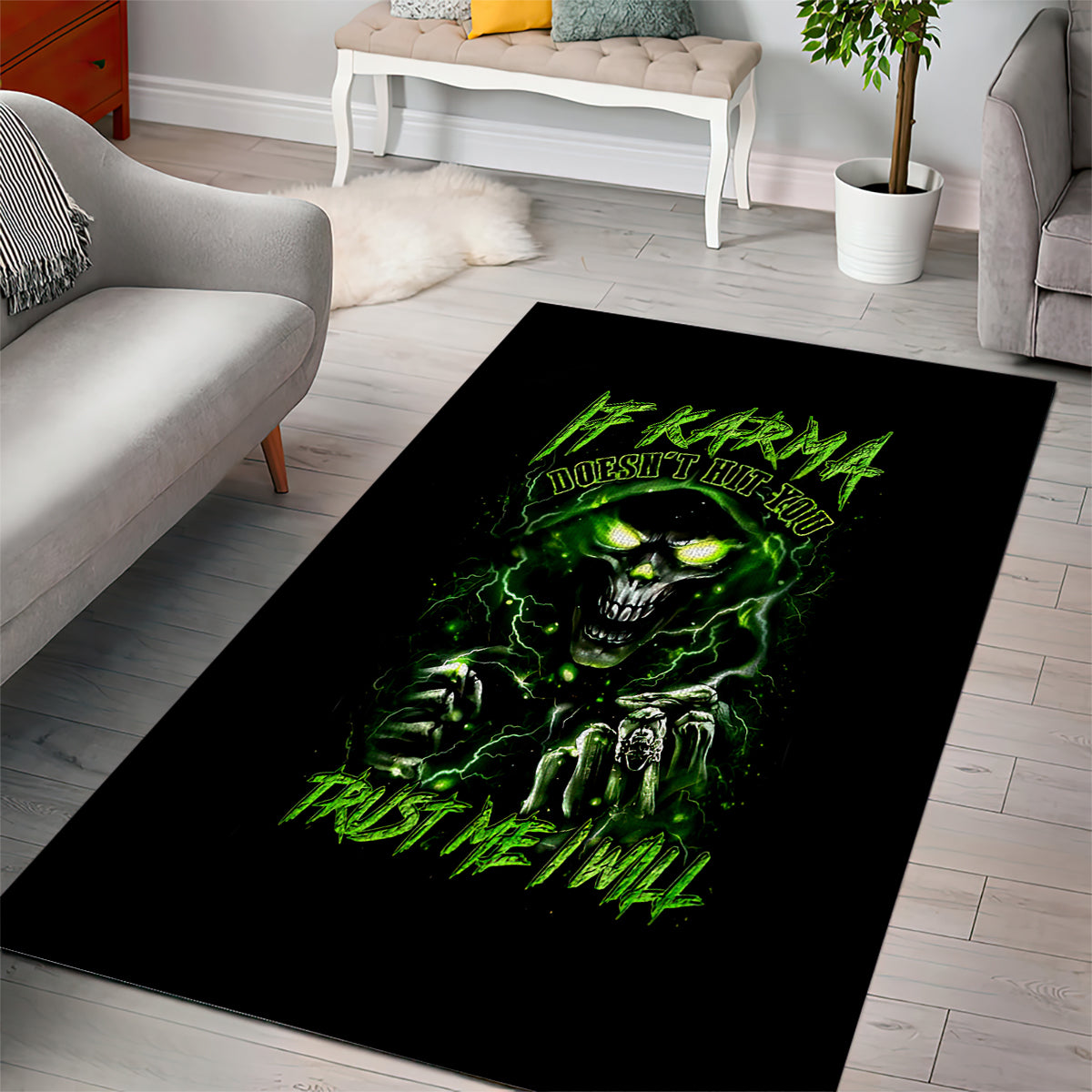 Thunder Skull Area Rug If Karma Don't Hit You Trust Me I Will - Wonder Print Shop