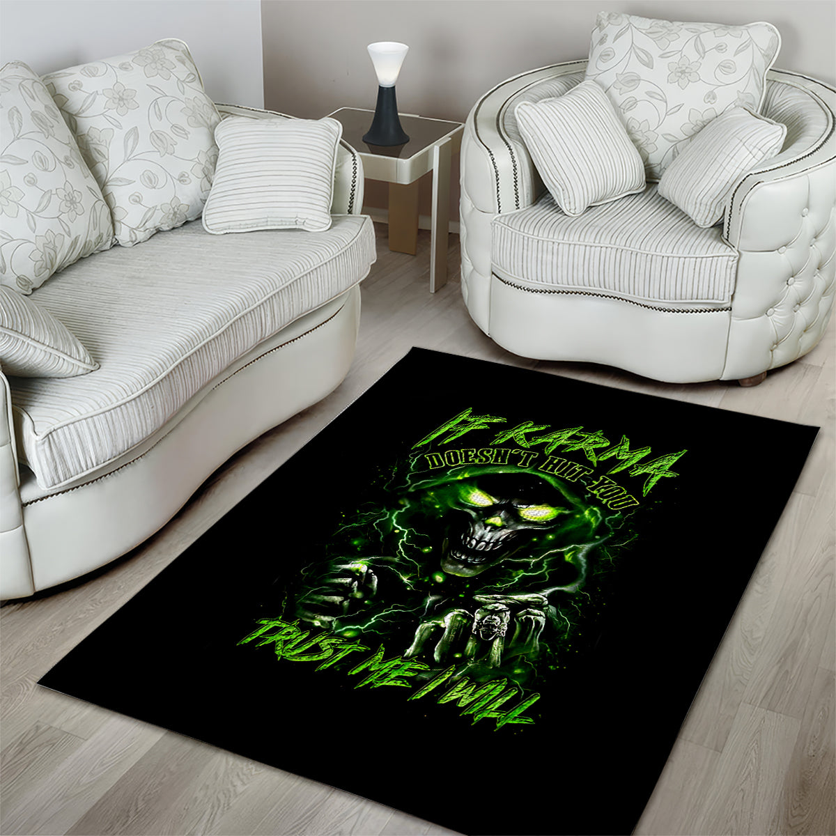 Thunder Skull Area Rug If Karma Don't Hit You Trust Me I Will - Wonder Print Shop