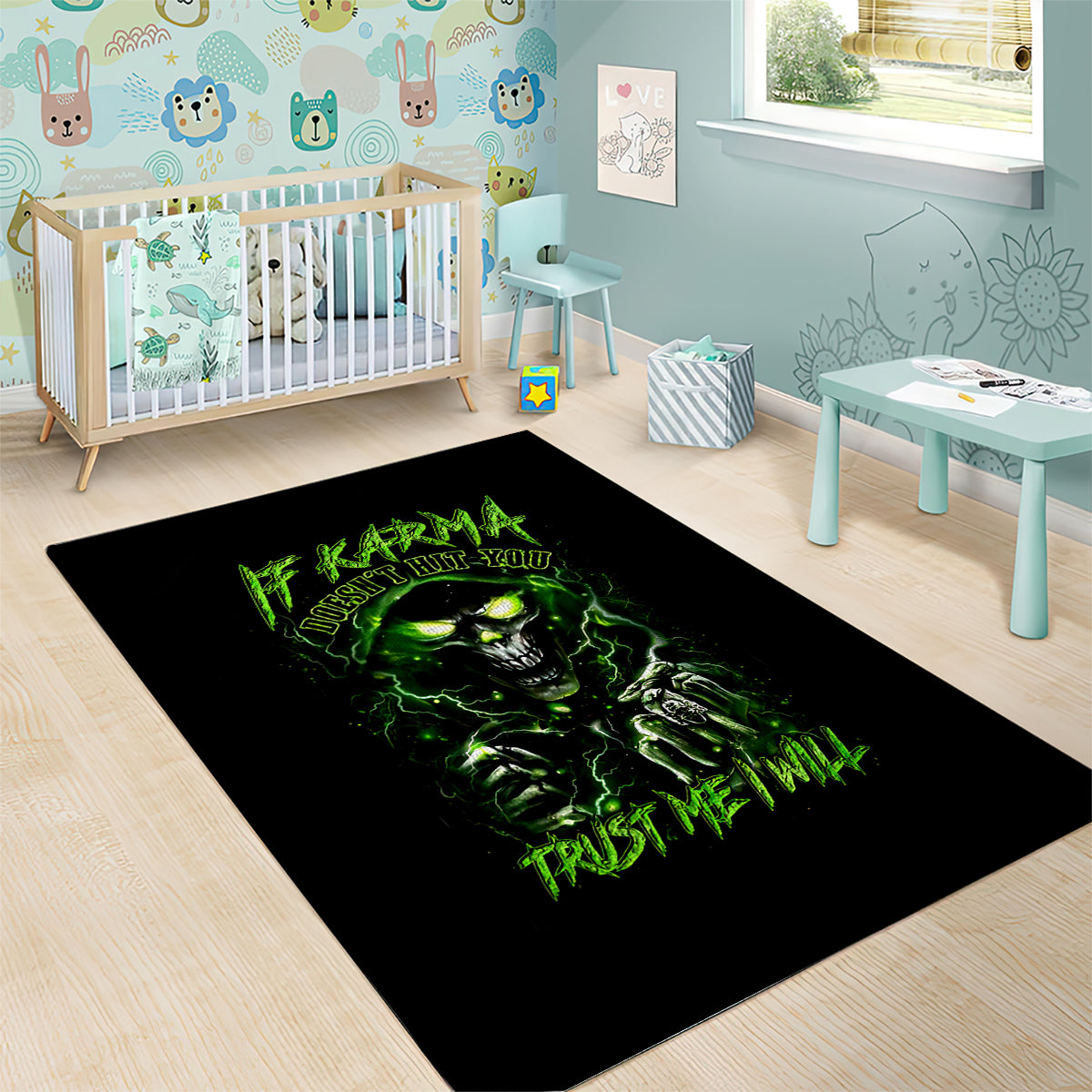 Thunder Skull Area Rug If Karma Don't Hit You Trust Me I Will - Wonder Print Shop