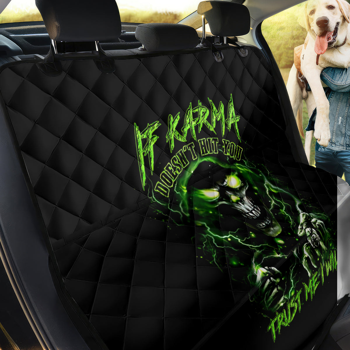 Thunder Skull Back Car Seat Cover If Karma Don't Hit You Trust Me I Will - Wonder Print Shop