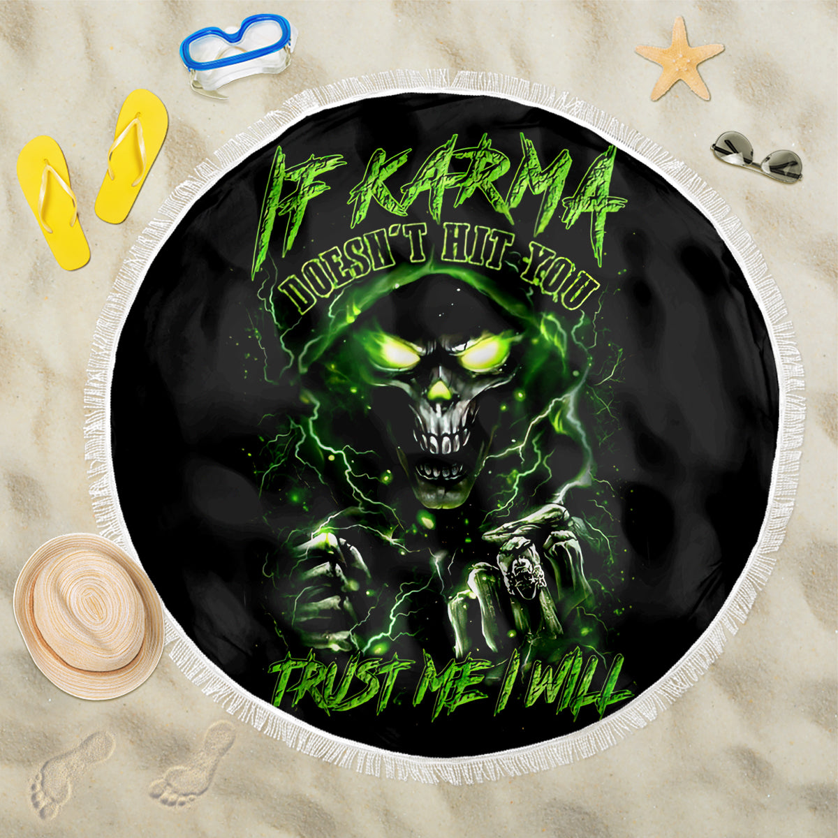 Thunder Skull Beach Blanket If Karma Don't Hit You Trust Me I Will - Wonder Print Shop