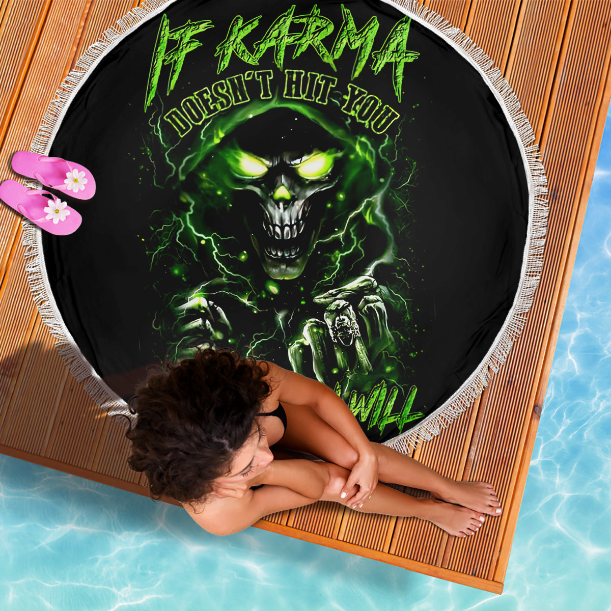 Thunder Skull Beach Blanket If Karma Don't Hit You Trust Me I Will - Wonder Print Shop