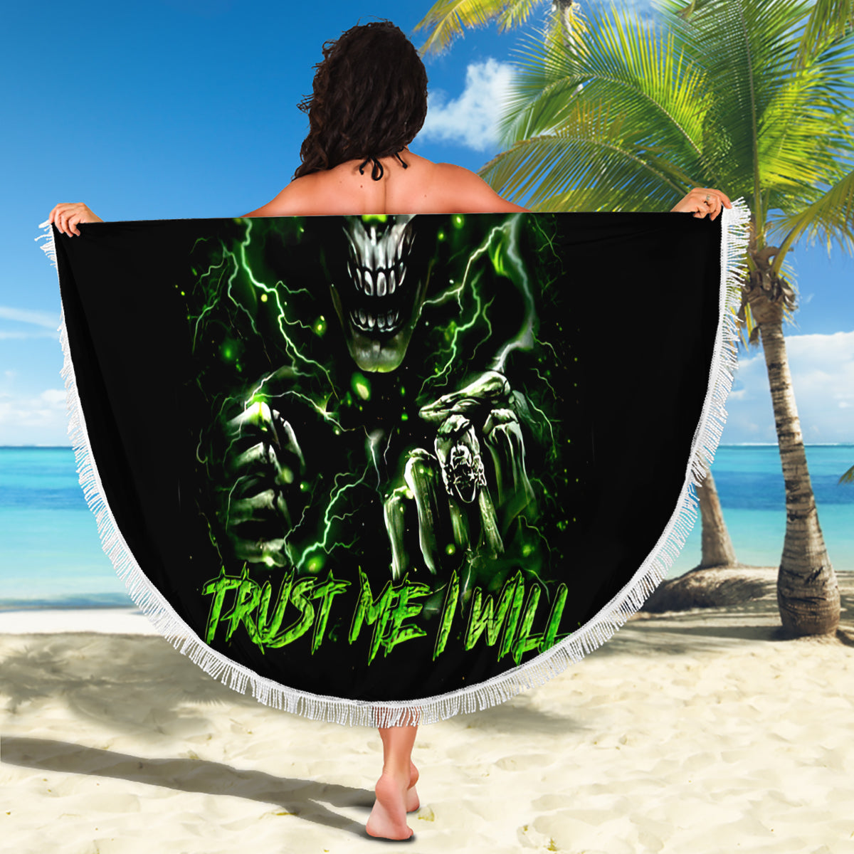 Thunder Skull Beach Blanket If Karma Don't Hit You Trust Me I Will - Wonder Print Shop