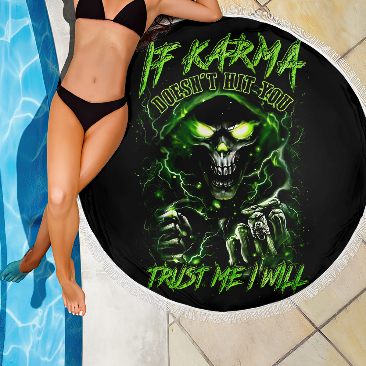 Thunder Skull Beach Blanket If Karma Don't Hit You Trust Me I Will - Wonder Print Shop