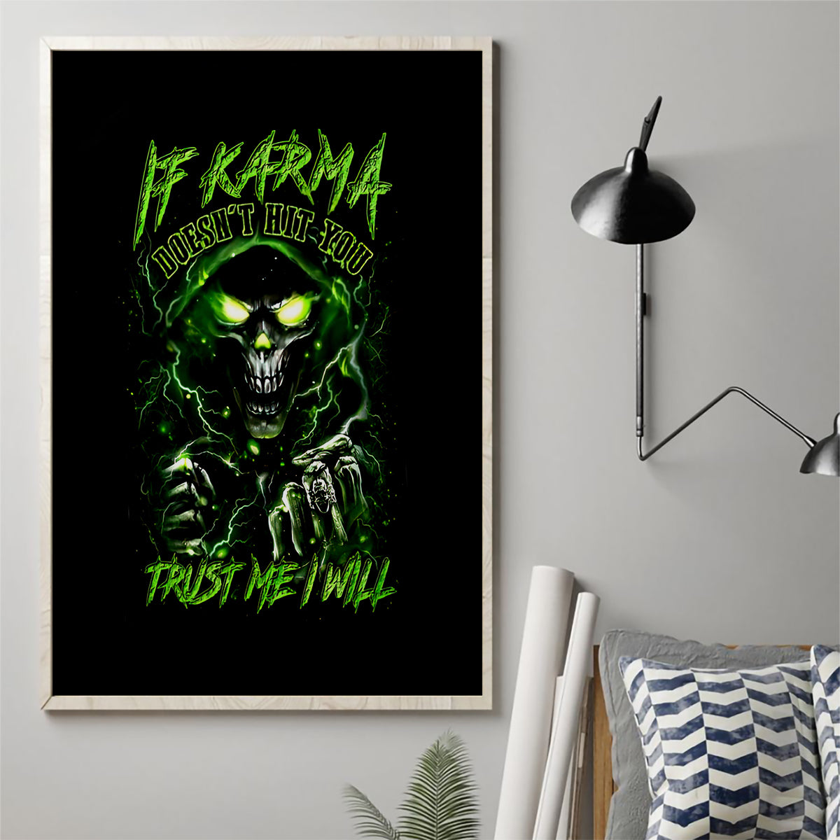 Thunder Skull Canvas Wall Art If Karma Don't Hit You Trust Me I Will - Wonder Print Shop