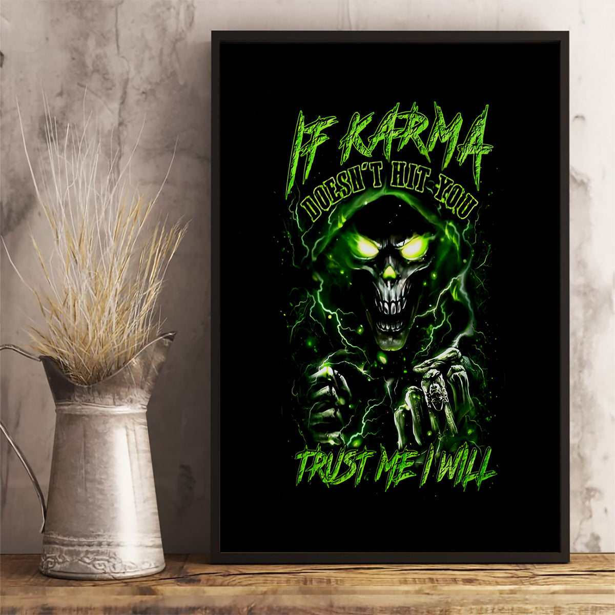 Thunder Skull Canvas Wall Art If Karma Don't Hit You Trust Me I Will - Wonder Print Shop