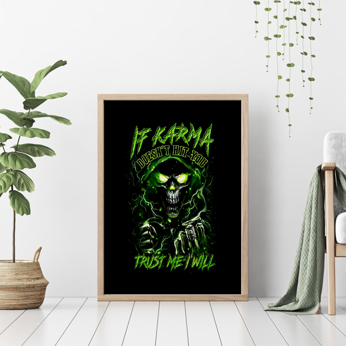 Thunder Skull Canvas Wall Art If Karma Don't Hit You Trust Me I Will - Wonder Print Shop