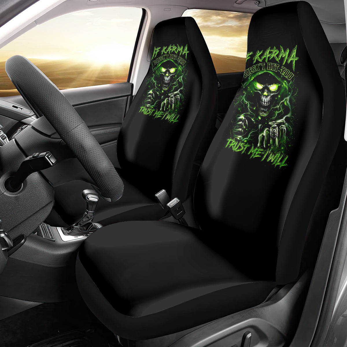 Thunder Skull Car Seat Cover If Karma Don't Hit You Trust Me I Will - Wonder Print Shop