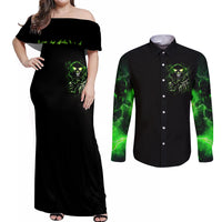 Thunder Skull Couples Matching Off Shoulder Maxi Dress and Long Sleeve Button Shirts If Karma Don't Hit You Trust Me I Will - Wonder Print Shop