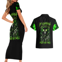 Thunder Skull Couples Matching Short Sleeve Bodycon Dress and Hawaiian Shirt If Karma Don't Hit You Trust Me I Will - Wonder Print Shop