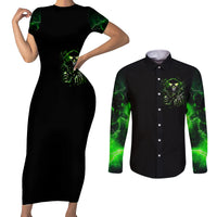 Thunder Skull Couples Matching Short Sleeve Bodycon Dress and Long Sleeve Button Shirts If Karma Don't Hit You Trust Me I Will - Wonder Print Shop