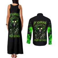 Thunder Skull Couples Matching Tank Maxi Dress and Long Sleeve Button Shirts If Karma Don't Hit You Trust Me I Will - Wonder Print Shop
