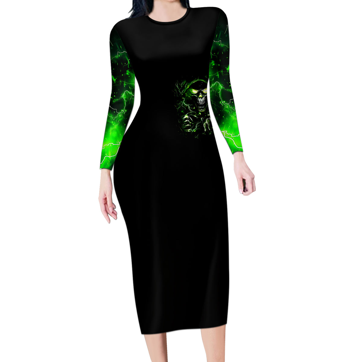 Thunder Skull Long Sleeve Bodycon Dress If Karma Don't Hit You Trust Me I Will - Wonder Print Shop