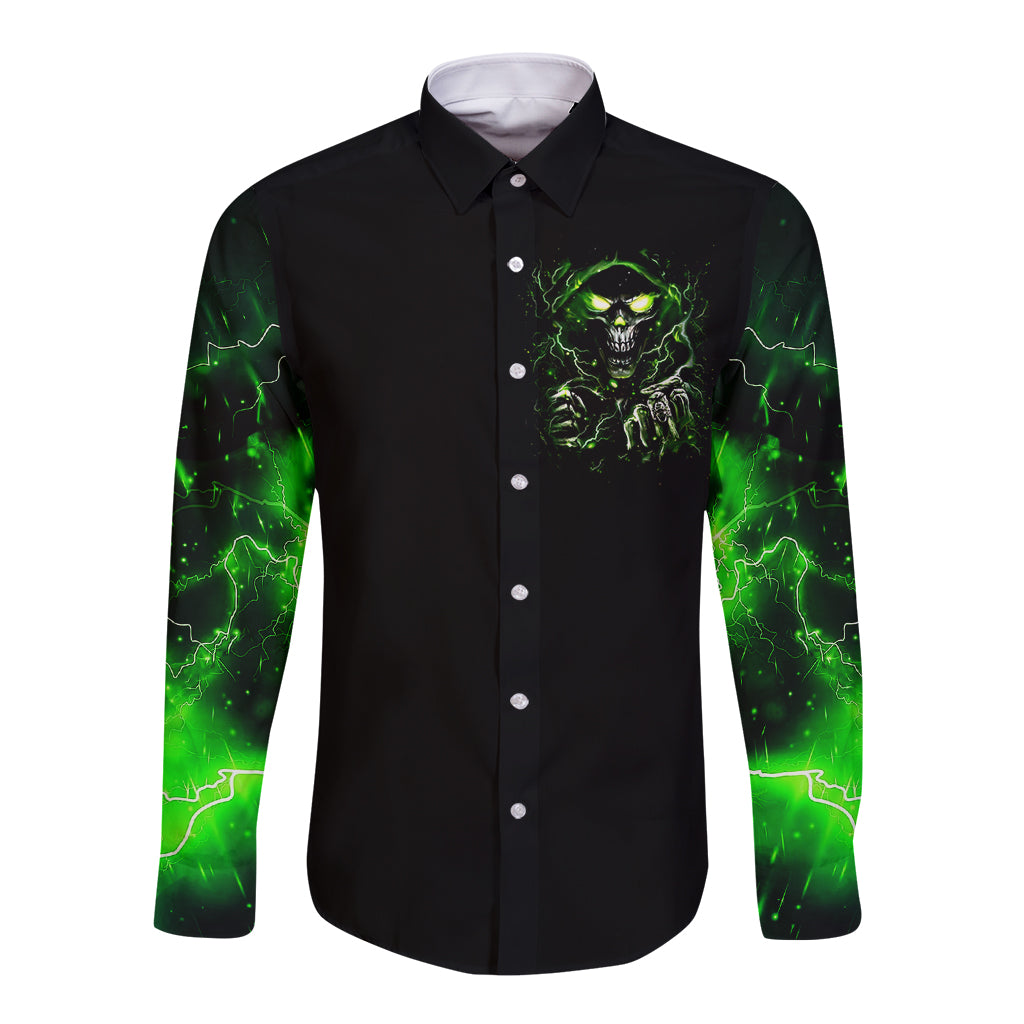 Thunder Skull Long Sleeve Button Shirt If Karma Don't Hit You Trust Me I Will - Wonder Print Shop