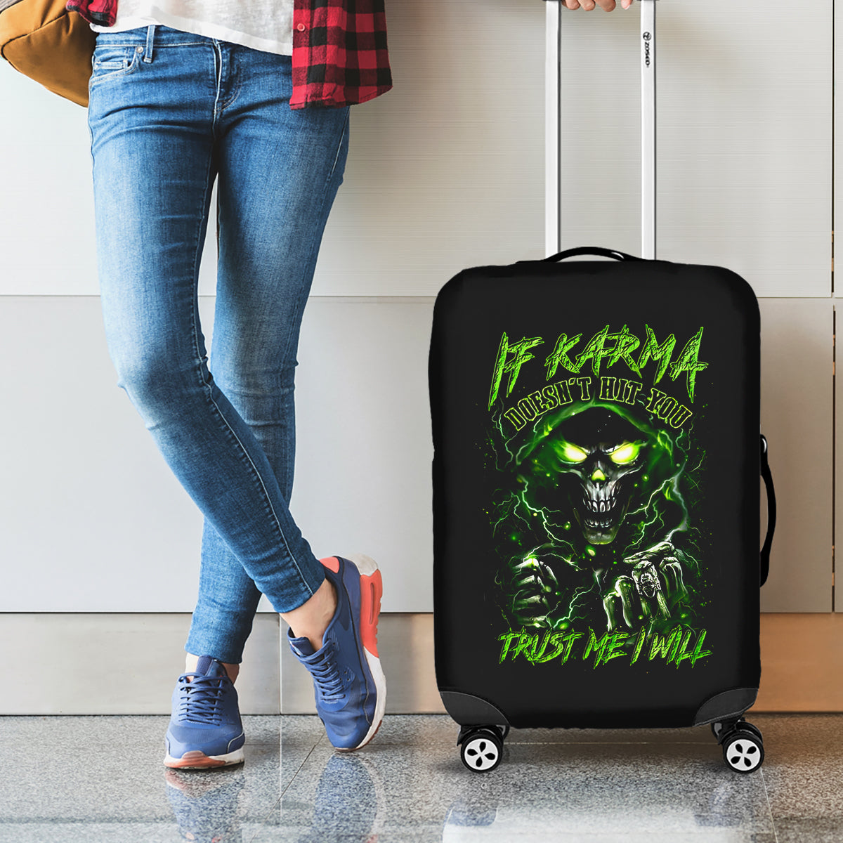 Thunder Skull Luggage Cover If Karma Don't Hit You Trust Me I Will - Wonder Print Shop