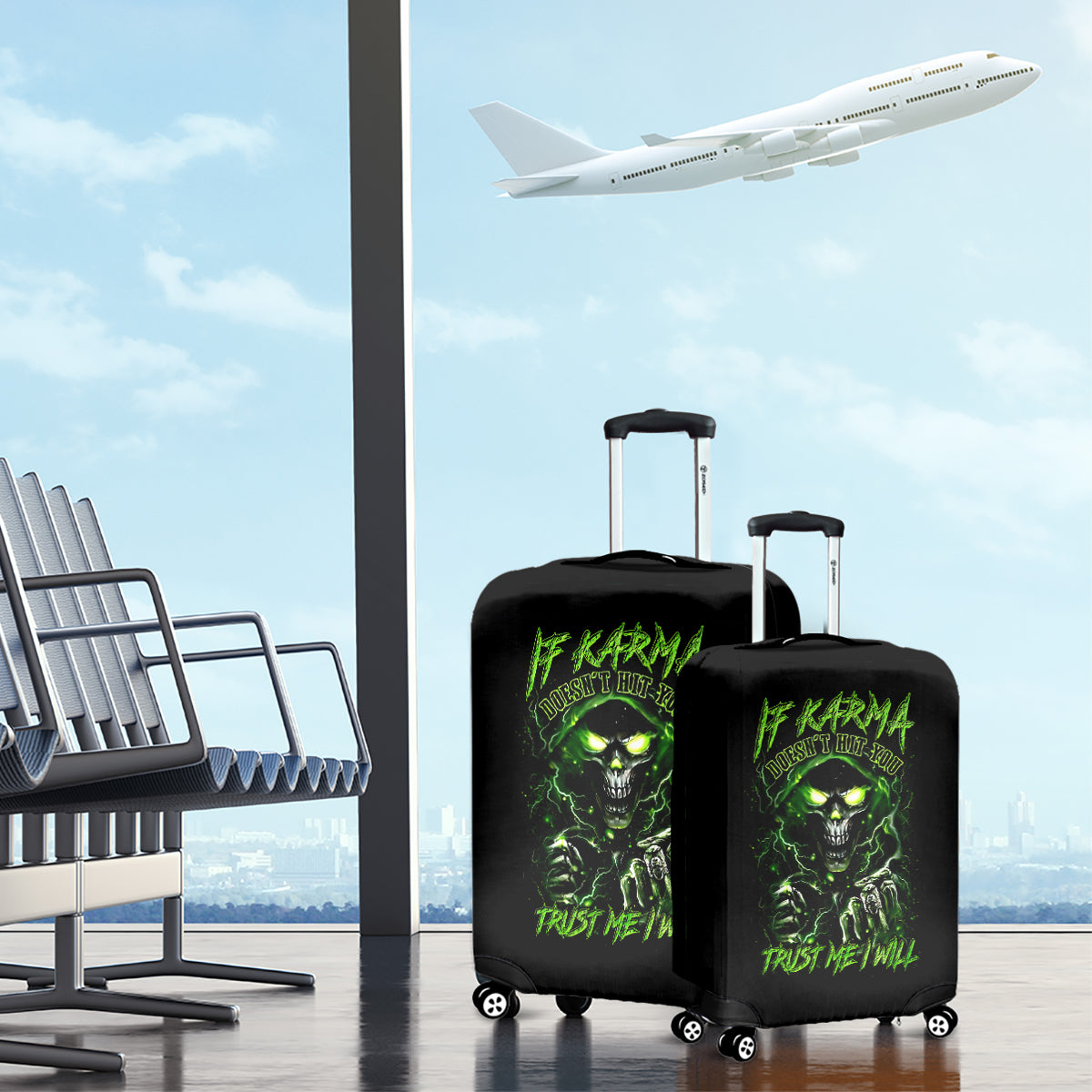Thunder Skull Luggage Cover If Karma Don't Hit You Trust Me I Will - Wonder Print Shop