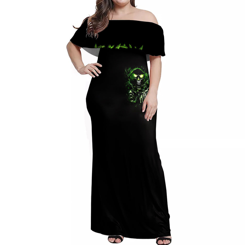Thunder Skull Off Shoulder Maxi Dress If Karma Don't Hit You Trust Me I Will - Wonder Print Shop