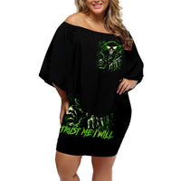 Thunder Skull Off Shoulder Short Dress If Karma Don't Hit You Trust Me I Will - Wonder Print Shop