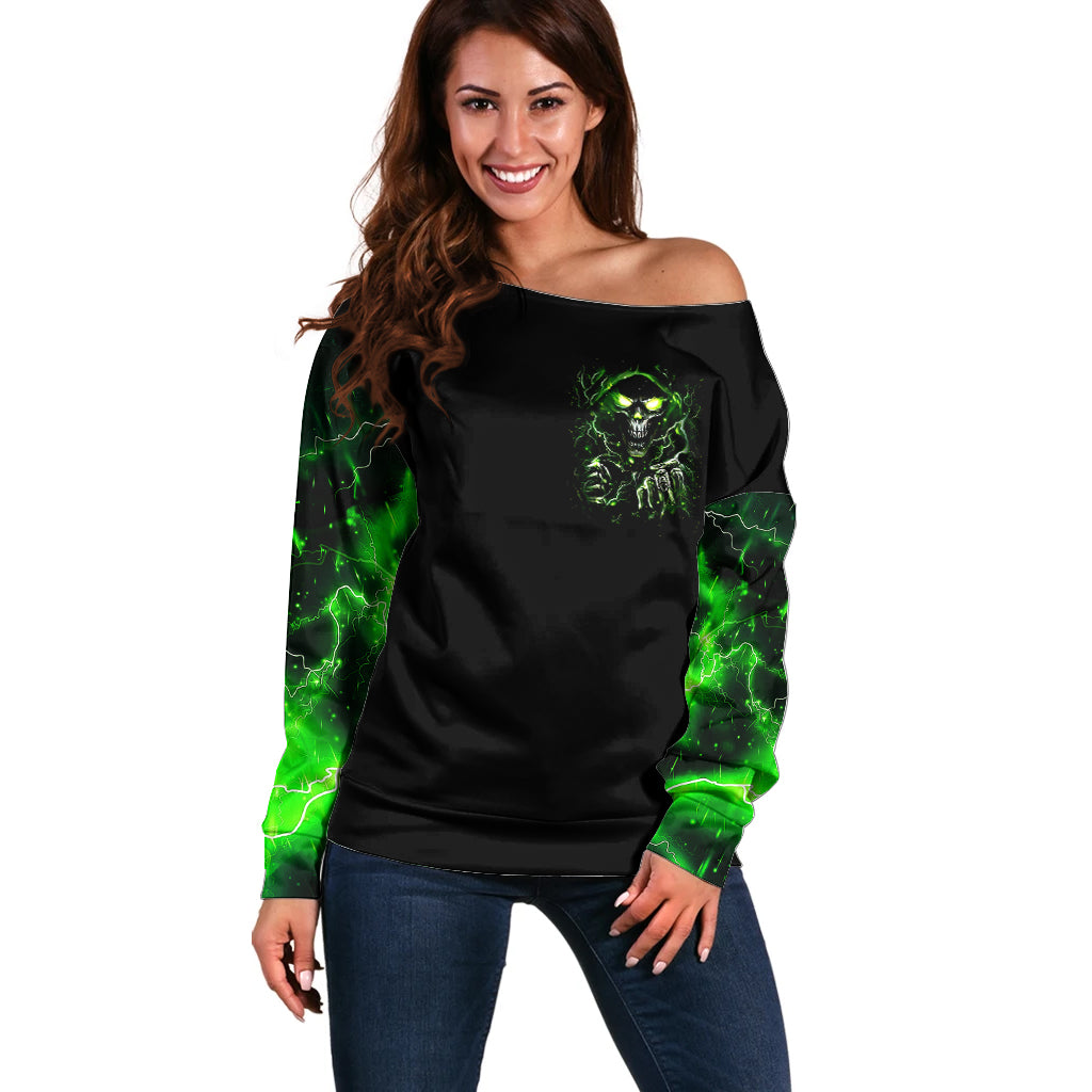 Thunder Skull Off Shoulder Sweater If Karma Don't Hit You Trust Me I Will - Wonder Print Shop
