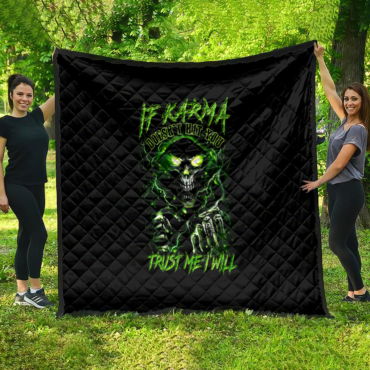 Thunder Skull Quilt If Karma Don't Hit You Trust Me I Will - Wonder Print Shop