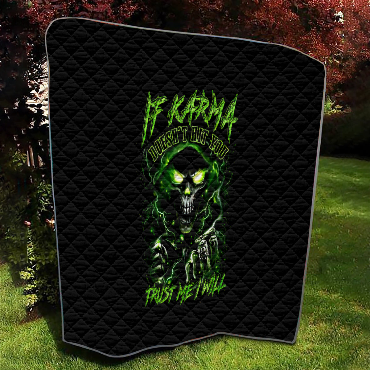 Thunder Skull Quilt If Karma Don't Hit You Trust Me I Will - Wonder Print Shop