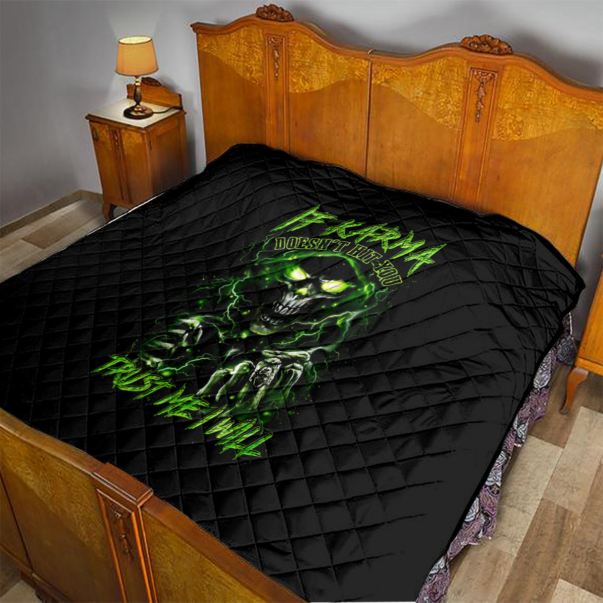 Thunder Skull Quilt If Karma Don't Hit You Trust Me I Will - Wonder Print Shop