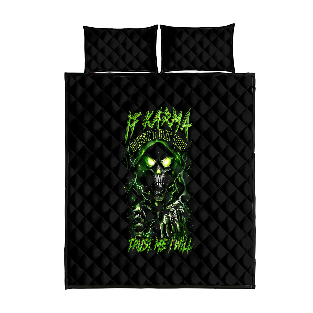 Thunder Skull Quilt Bed Set If Karma Don't Hit You Trust Me I Will - Wonder Print Shop