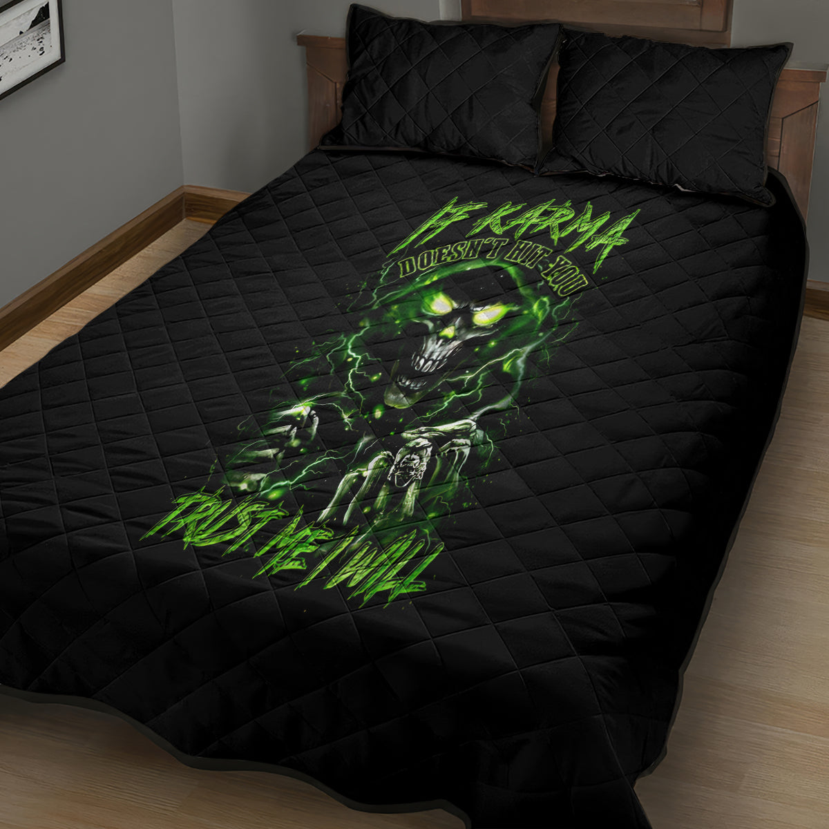 Thunder Skull Quilt Bed Set If Karma Don't Hit You Trust Me I Will - Wonder Print Shop