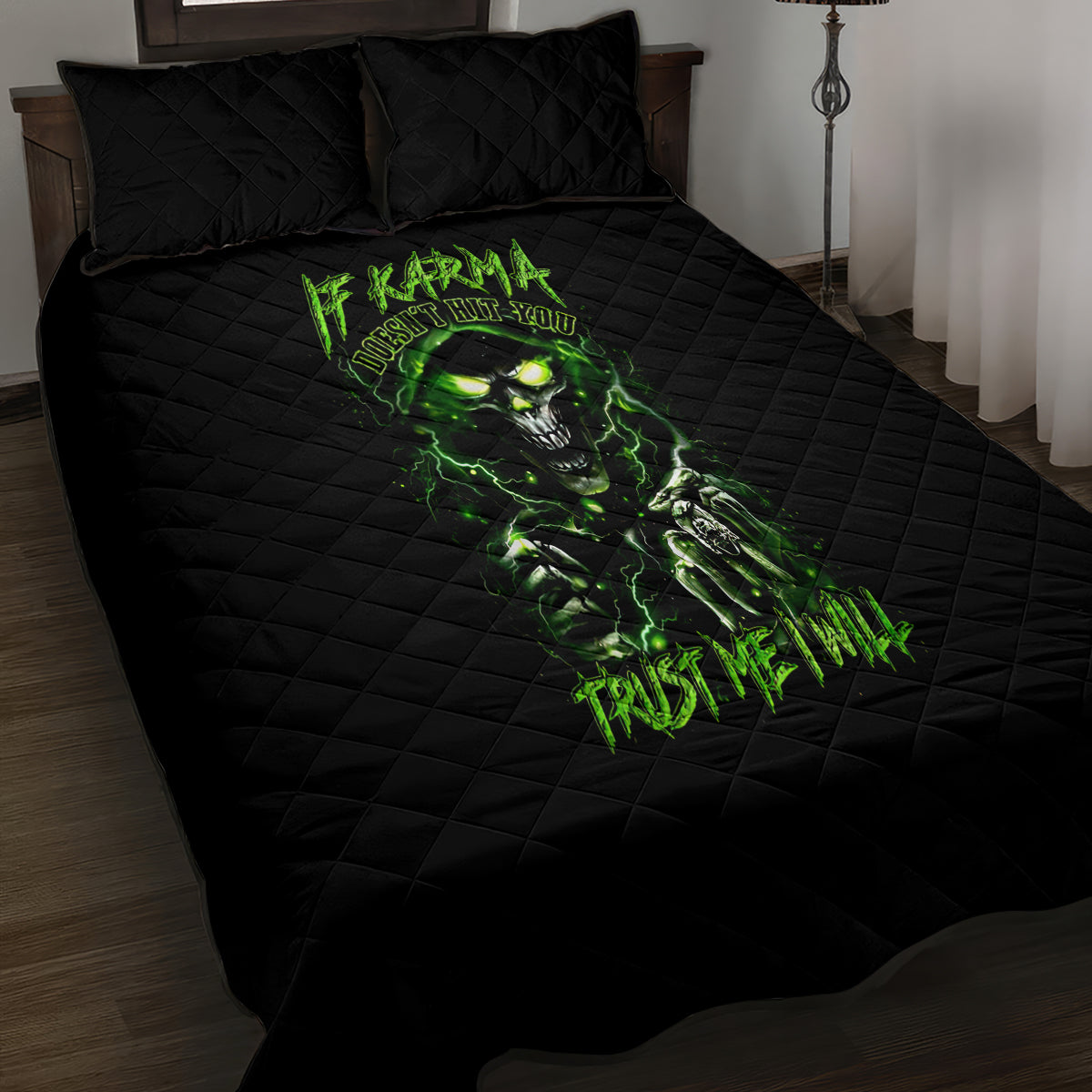 Thunder Skull Quilt Bed Set If Karma Don't Hit You Trust Me I Will - Wonder Print Shop