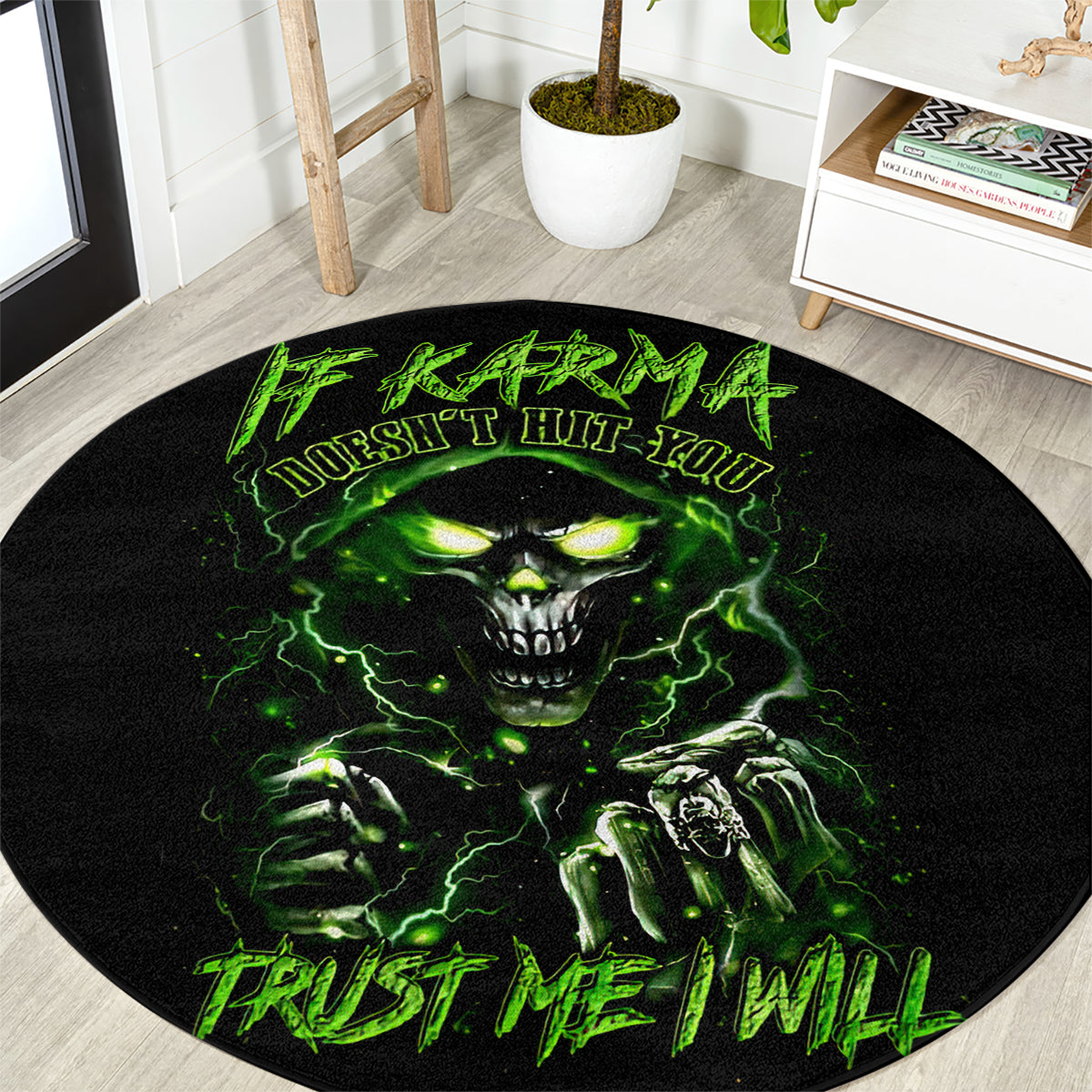 thunder-skull-round-carpet-if-karma-dont-hit-you-trust-me-i-will